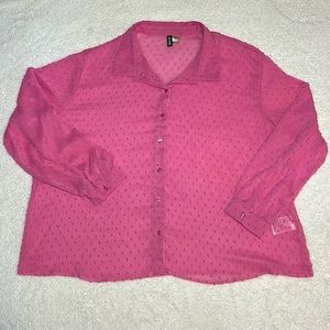 DIVIDED H&M pink dotted button down sheer blouse. Size XL , very roomy